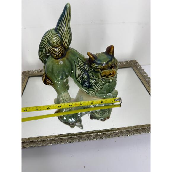 Chinese Foo Dog Green Guardian Shishi Lions Figurine Green Glazed Chinoiserie - Picture 4 of 14